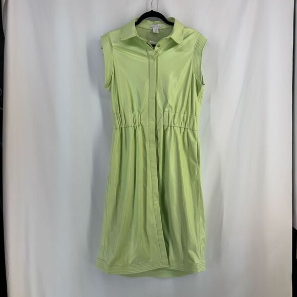 NWT House of Harlow 1960 Women's Lime Green Vegan Leather Midi Dress Medium - Picture 2 of 12